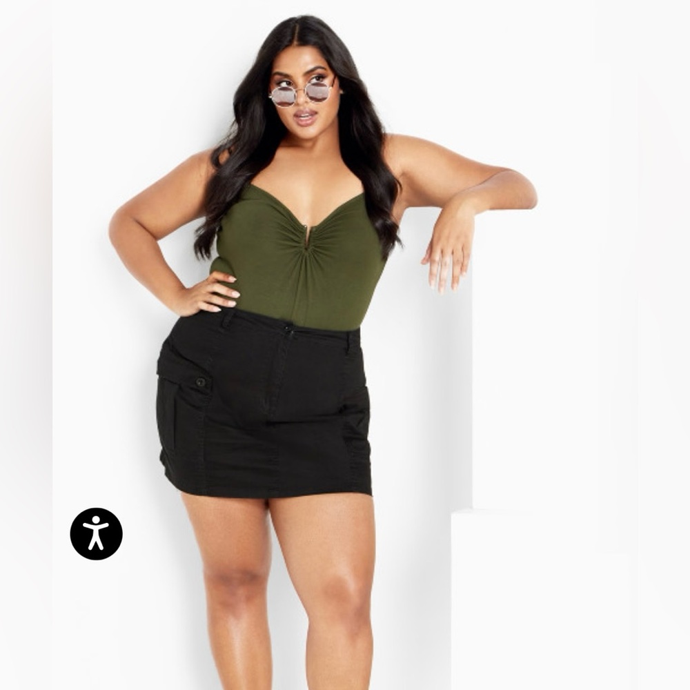 City Chic Cargo Halo Side Pockets Black Mini Skirt Size 14
